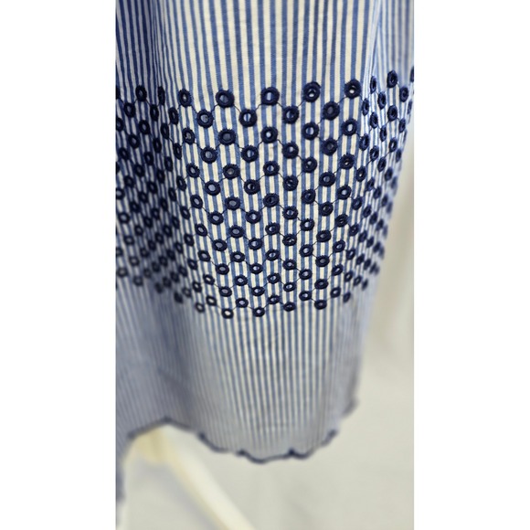 J.Crew Blue White Striped Eyelet Scallop Hem Midi Skirt CA194 Womens Medium NEW - Picture 2 of 8